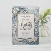 Dusty Blue Indigo Romantic Church Wedding Kaart (Staand voorkant)
