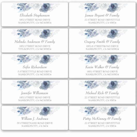 Dusty Blue Individuele Gastennamen Adresetiketten Sticker (Voorkant)