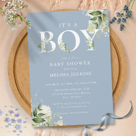 Dusty Blue is een Baby shower met een jongen Green Kaart