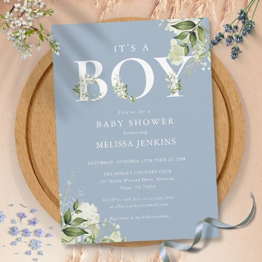 Dusty Blue is een Baby shower met een jongen Green Kaart