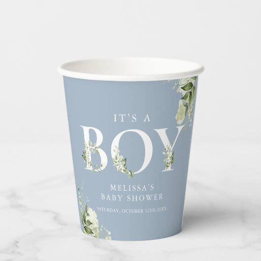 Dusty Blue is een Baby shower met een jongen Green Papieren Bekers (Achterkant)