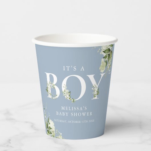 Dusty Blue is een Baby shower met een jongen Green Papieren Bekers (Voorkant)