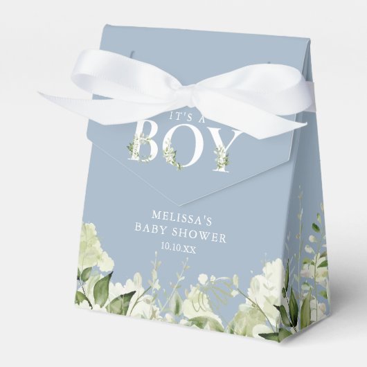 Dusty Blue is een Baby shower van een jonge Greene Bedankdoosjes (Voorkant Zijde)