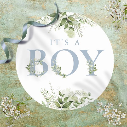 Dusty Blue is een Baby shower van jonge groene Flo Ronde Sticker
