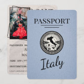 Dusty Blue Italië Passport Save The Date (Voorkant / Achterkant)