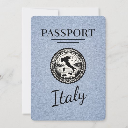 Dusty Blue Italië Passport Save The Date (Voorkant)