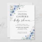 Dusty Blue Ivory Baby shower Invitation Kaart (Voorkant)