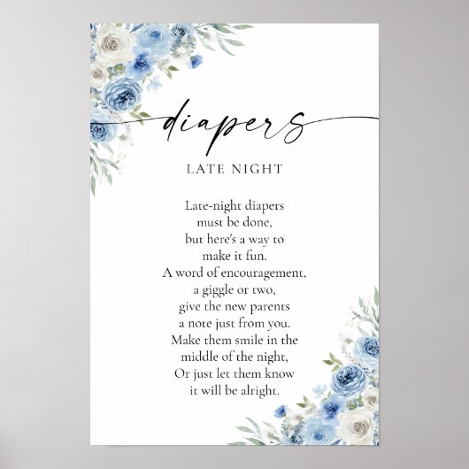 Dusty Blue Ivory Baby shower Poster (Voorkant)