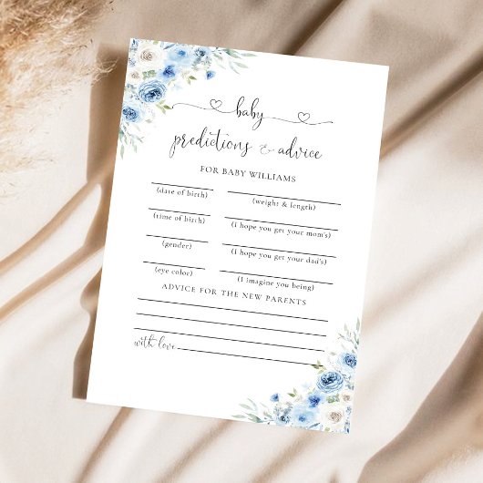 Dusty Blue Ivory Baby shower voorspellingen Kaart