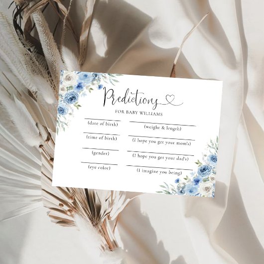 Dusty Blue Ivory Baby shower voorspellingen Kaart