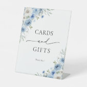 Dusty Blue Ivory Bloemen Kaarten en geschenken tek Reclamebord Met Voetstuk (Voorkant)