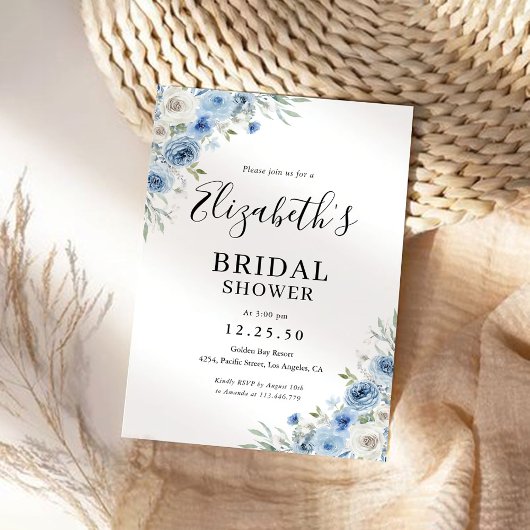 Dusty Blue Ivory Bridal Shower Uitnodiging