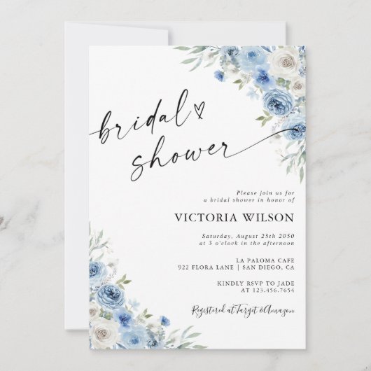 Dusty Blue Ivory Bridal Shower Uitnodiging (Voorkant)