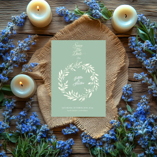 Dusty Blue & Ivory Circle Bewaar de datum - Huweli Kaart