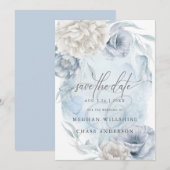 Dusty Blue Ivory Elegant Rustic Flowers Kaart (Voorkant / Achterkant)