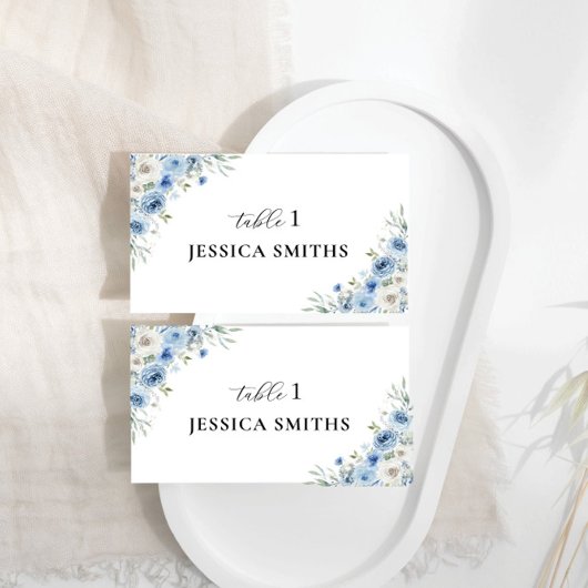 Dusty Blue Ivory Flat Place Card Plaatskaartje