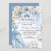 Dusty Blue Ivory Floral bruiloft uitnodiging (Voorkant / Achterkant)