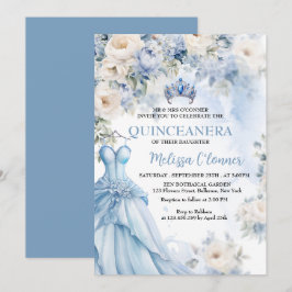 Dusty Blue Ivory Floral bruiloft uitnodiging
