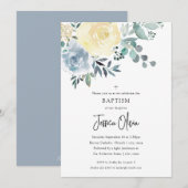 Dusty Blue Ivory Floral Greenery Baptisme Kaart (Voorkant / Achterkant)