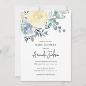 Dusty Blue Ivory Floral Greenery Boy Baby shower Kaart (Voorkant)