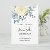 Dusty Blue Ivory Floral Greenery Bridal Luncheon Kaart (Staand voorkant)