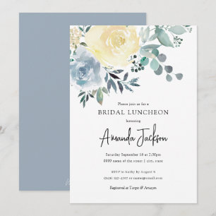 Dusty Blue Ivory Floral Greenery Bridal Luncheon Kaart