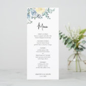 Dusty Blue Ivory Floral Greenery Wedding Menu (Staand voorkant)