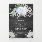 Dusty Blue Ivory Floral in één houtwacht Drieluik Uitnodiging (Cover)