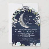 Dusty Blue Ivory Floral Moon Navy Arch Baby shower Kaart (Voorkant)
