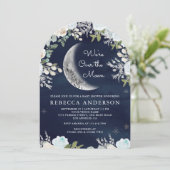 Dusty Blue Ivory Floral Moon Navy Arch Baby shower Kaart (Staand voorkant)