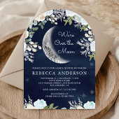 Dusty Blue Ivory Floral Moon Navy Arch Baby shower Kaart