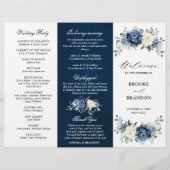 Dusty Blue Ivory Floral Tri-voudig Wedding Program (Voorkant)