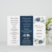 Dusty Blue Ivory Floral Tri-voudig Wedding Program (Staand voorkant)