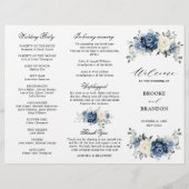Dusty Blue Ivory Floral Tri-voudig Wedding Program (Voorkant)