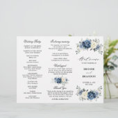 Dusty Blue Ivory Floral Tri-voudig Wedding Program (Staand voorkant)