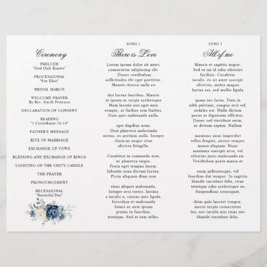 Dusty Blue Ivory Floral Tri-voudig Wedding Program (Achterkant)