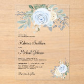 Dusty Blue Ivory Floral Wedding Acryl Uitnodigingen (Voorkant)
