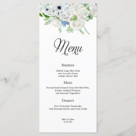 Dusty Blue Ivory Floral Wedding Menu