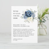 Dusty Blue Ivory Floral Weekend Evenementen Progra Kaart (Staand voorkant)