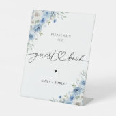 Dusty Blue Ivory Gastenboek teken Reclamebord Met Voetstuk (Voorkant)