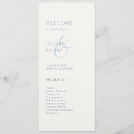 Dusty Blue Ivory Monogram Welkom Huwelijksprogramm Programmakaart (Voorkant)