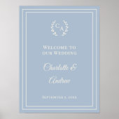 Dusty blue ivory monogrammed wedding welcome poster (Voorkant)