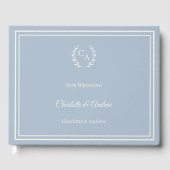 Dusty blue ivory monogrammed wreath wedding gastenboek (Voorkant)