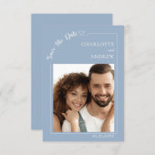 Dusty blue ivory photo wedding Save the Date (Voorkant / Achterkant)