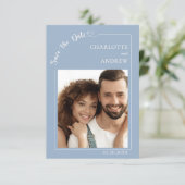 Dusty blue ivory photo wedding Save the Date (Staand voorkant)