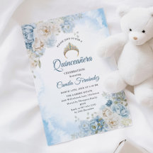 Dusty Blue Ivory Roos Flowers Quinceanera Verjaard