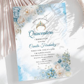 Dusty Blue Ivory Roos Flowers Quinceanera Verjaard Kaart
