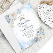 Dusty Blue Ivory Roos Flowers Quinceanera Verjaard Kaart
