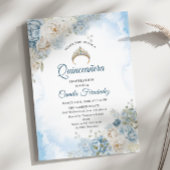 Dusty Blue Ivory Roos Flowers Quinceanera Verjaard Kaart