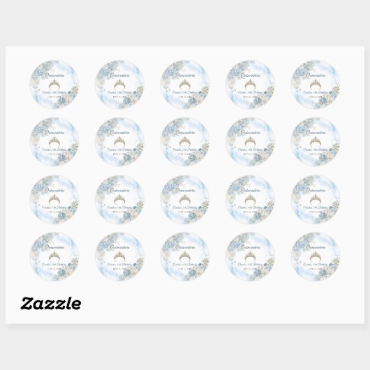 Dusty Blue Ivory Roos Flowers Quinceanera Verjaard Ronde Sticker (Vel)
